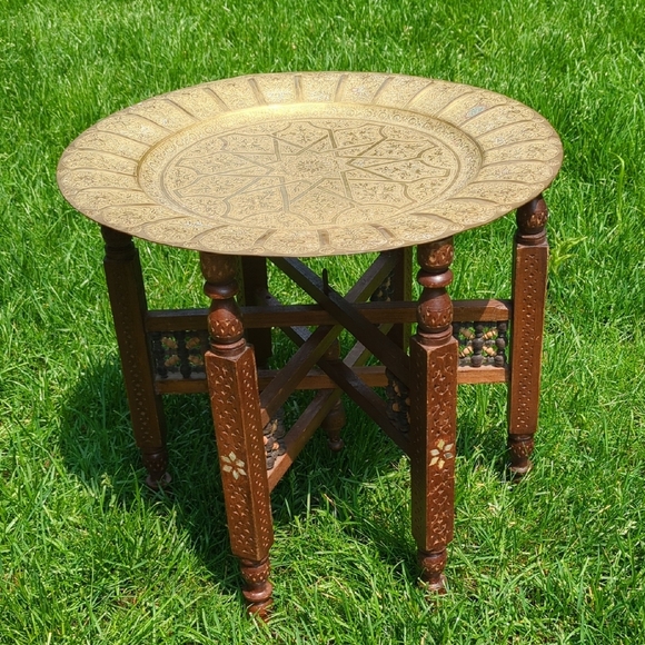 Bronze Other - Hand Hammered Tray Table With Folding Legs